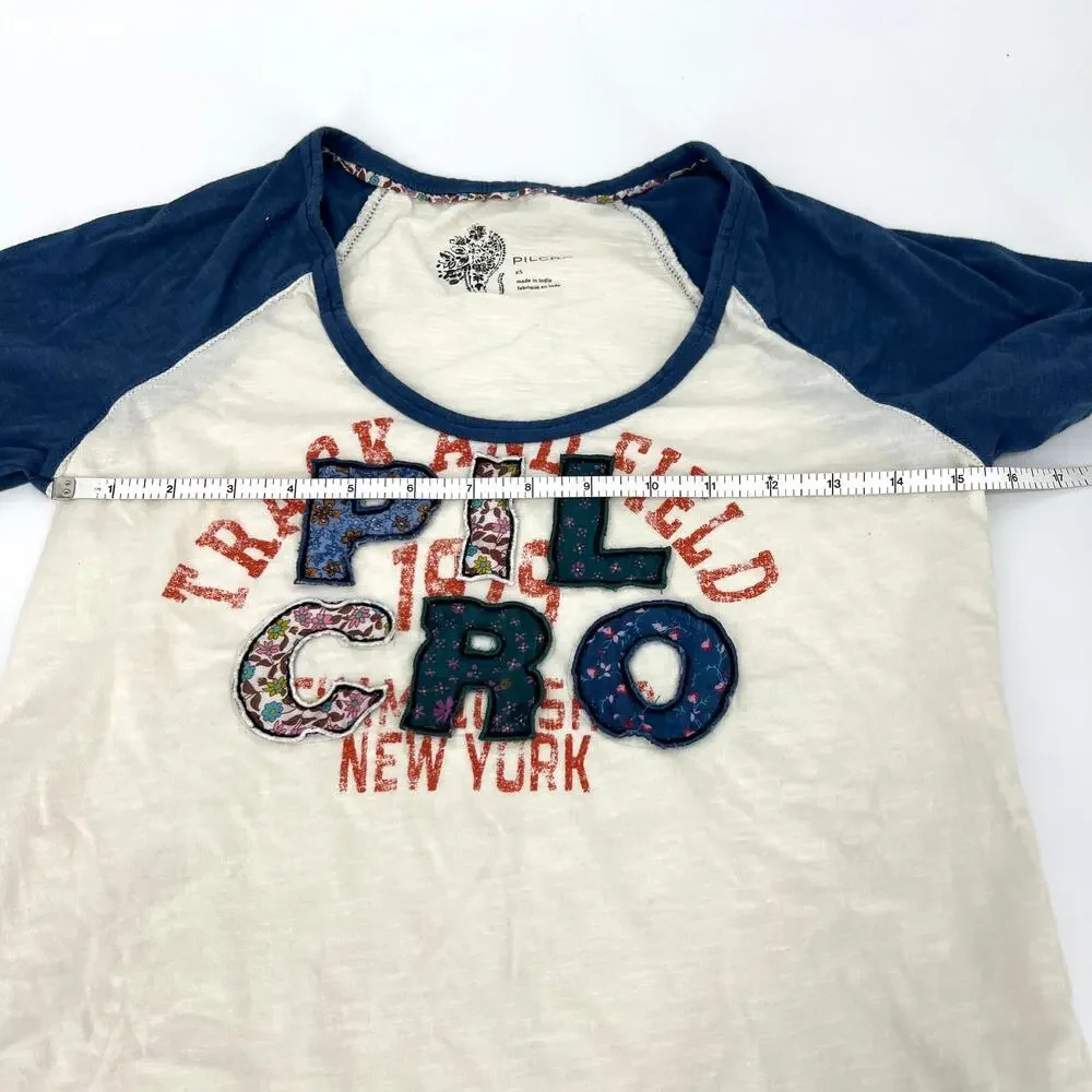 Anthropologie Pilcro Varsity Tee Cotton Short Sleeves with Applique Logo Size XS